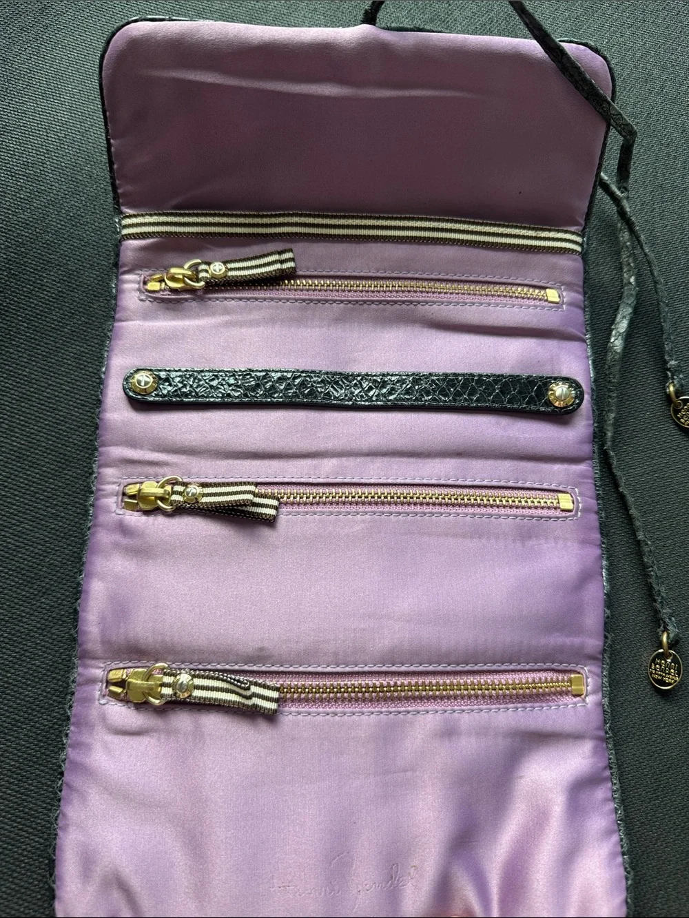 henri bendel Black and White Striped Roll-Up Jewelry Pouch